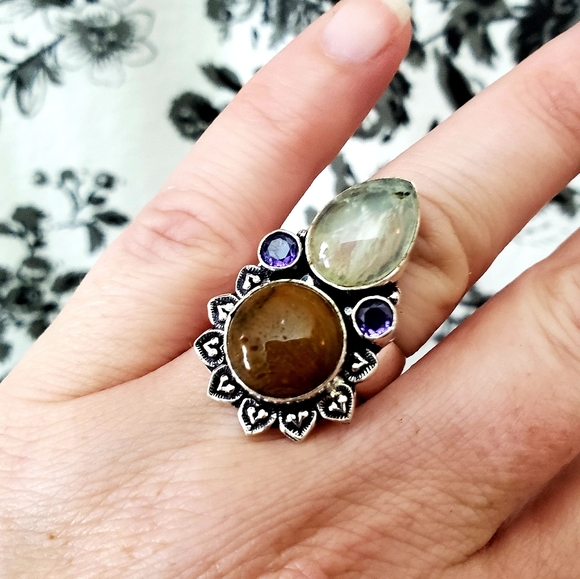 New Golden Rutile, Tiger Eye and Amethyst 925 Silver Ring. - Picture 9 of 9